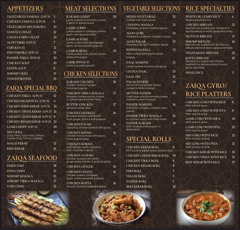 Zaiqa Kabab & Grill - Menu Scan 1